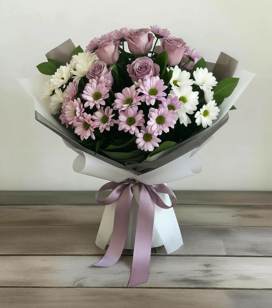 Букет цветов из: Хризантемы и Розы в Аксарке