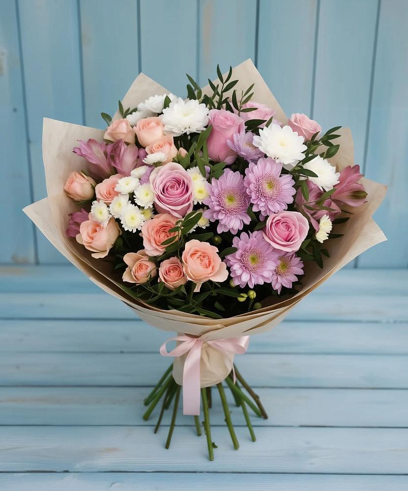Букет цветов из: Хризантемы, Розы и Альстромерии в Аксарке