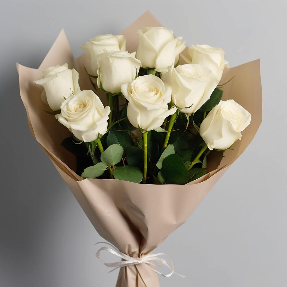 Букет 9 Белых роз Эдлесс Лав в Аксарке