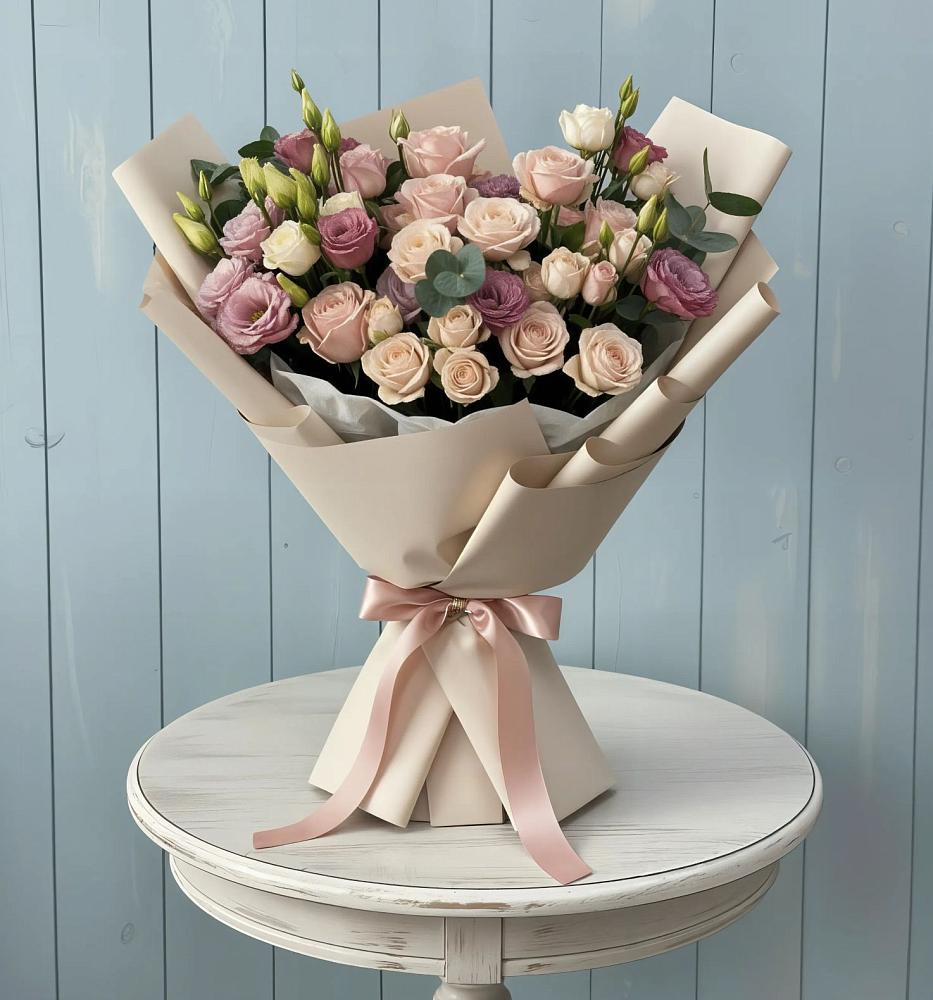 Букет цветов из: Розы и Лизиантусы в Аксарке