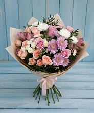 Букет цветов из:  Хризантемы, Розы и Альстромерии #REPLACE_PRED# Аксарке