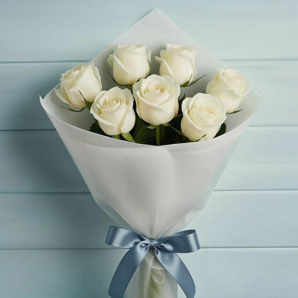 Букет 7 Белых роз Эдлесс Лав в Аксарке